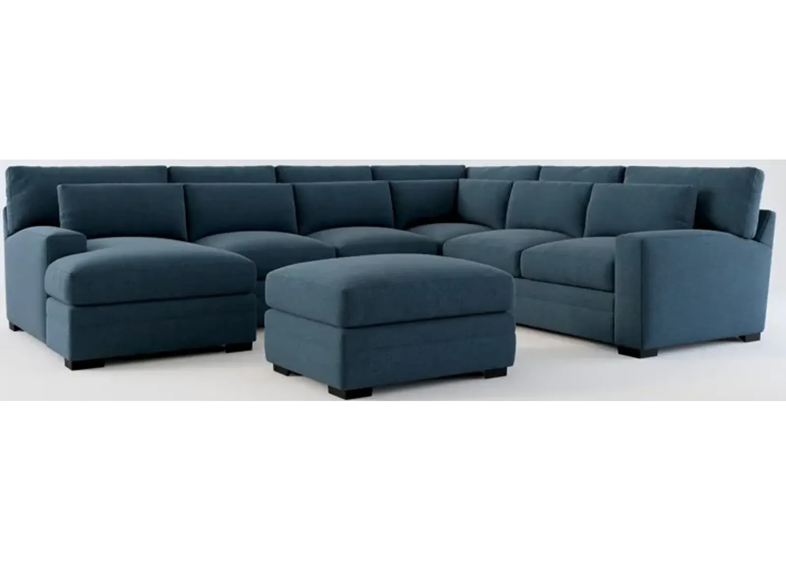 Winston Foam Comfort 5-Piece Sectional with Left-Facing Chaise and Ottoman - Broderick Indigo