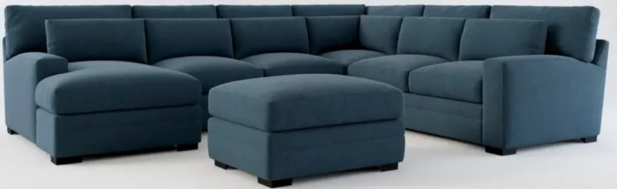 Winston Foam Comfort 5-Piece Sectional with Left-Facing Chaise and Ottoman - Broderick Indigo