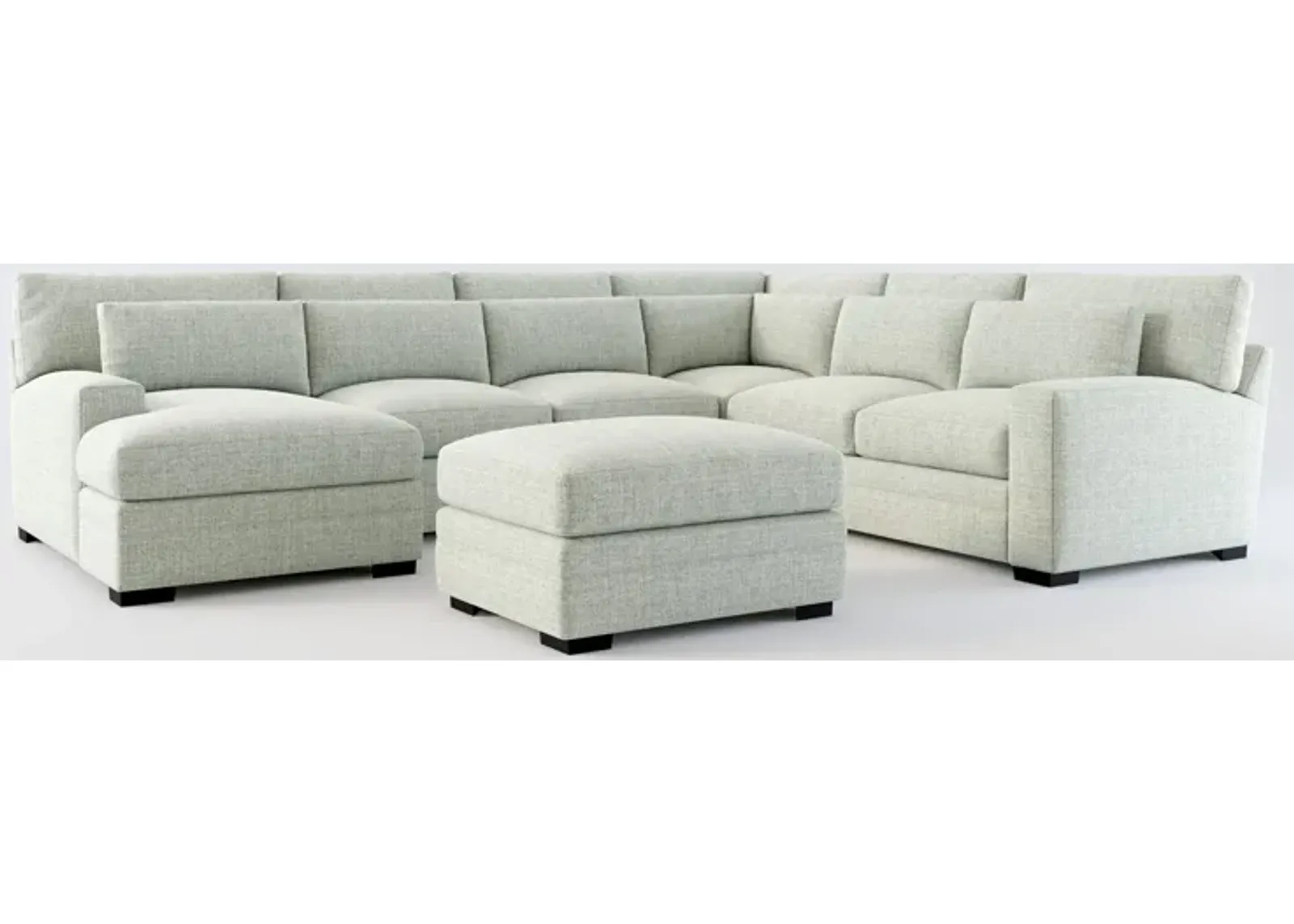 Winston Foam Comfort 5-Piece Sectional with Left-Facing Chaise and Ottoman - Broderick Sea Glass