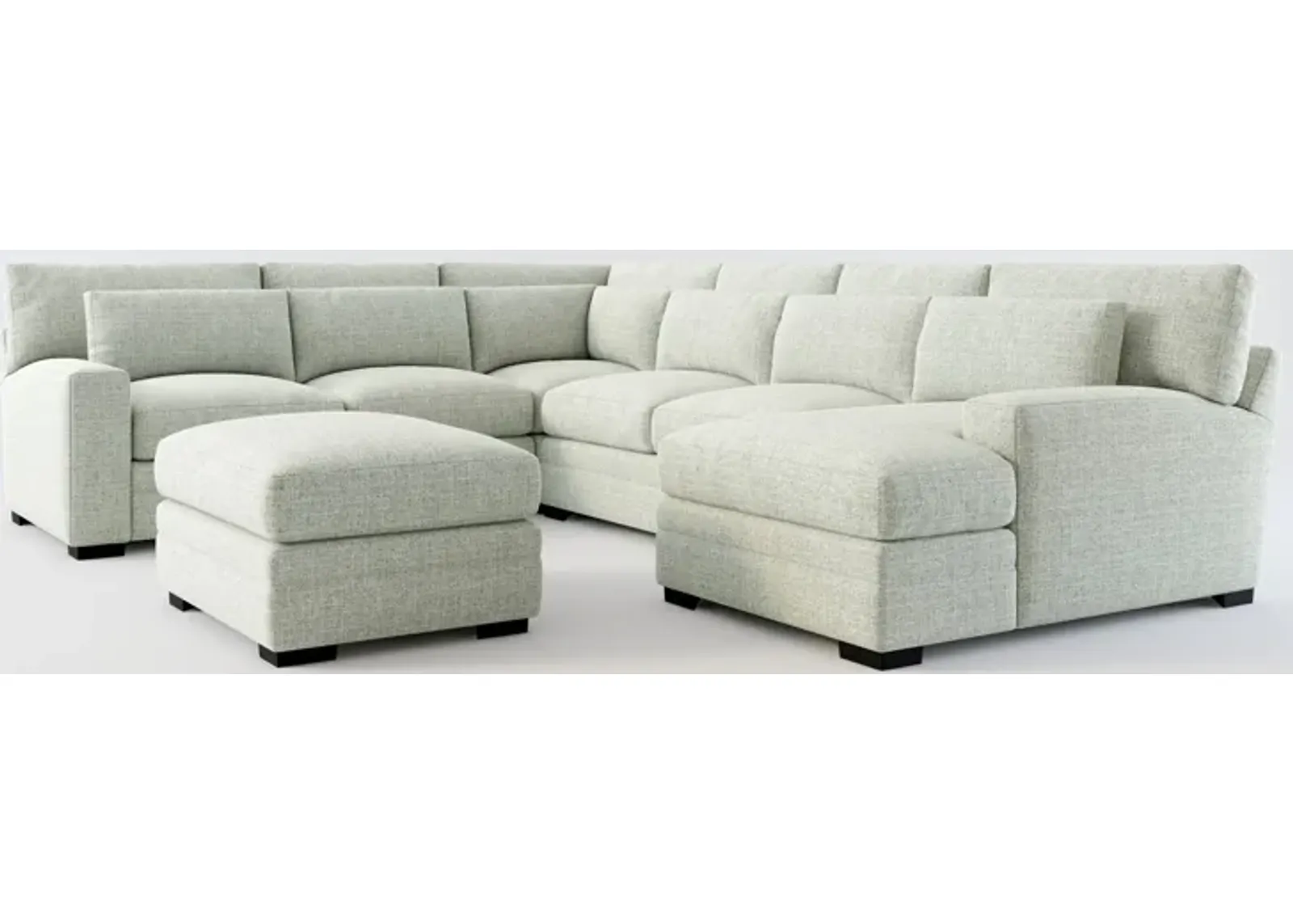 Winston Hybrid Comfort 5-Piece Sectional with Right-Facing Chaise and Ottoman - Broderick Sea Glass