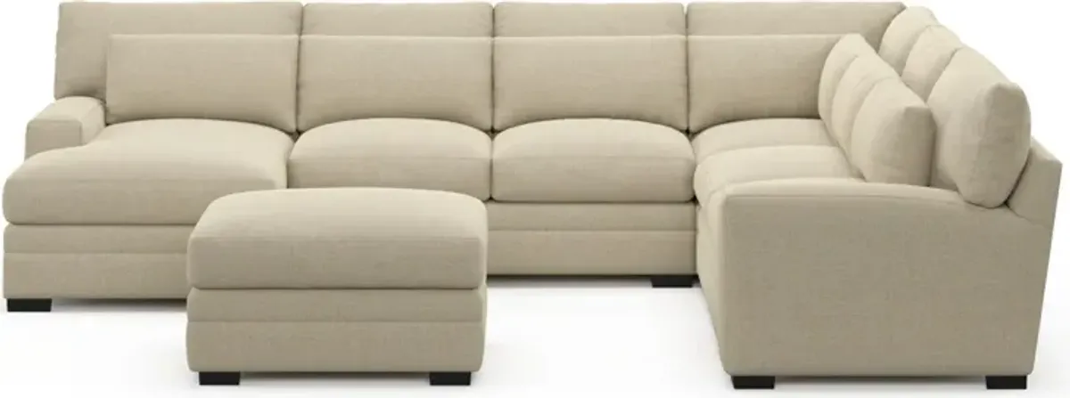 Winston Hybrid Comfort 5-Piece Sectional with Left-Facing Chaise and Ottoman - Broderick Sand