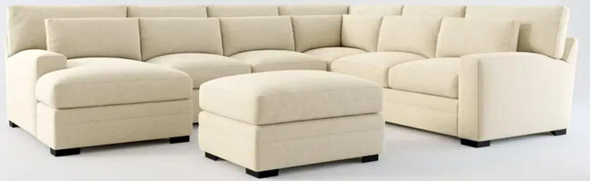 Winston Hybrid Comfort 5-Piece Sectional with Left-Facing Chaise and Ottoman - Broderick Sand