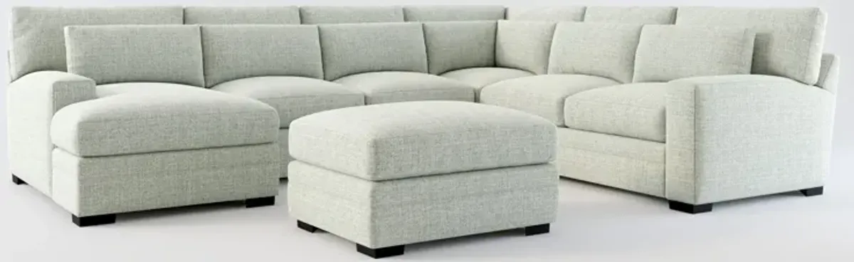 Winston Hybrid Comfort 5-Piece Sectional with Left-Facing Chaise and Ottoman - Broderick Sea Glass