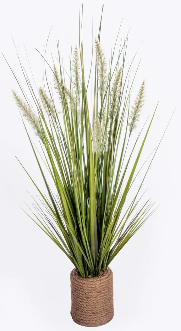 40" Tall Onion Grass Artificial Indoor/ Outdoor Faux Décor In Rope Vase