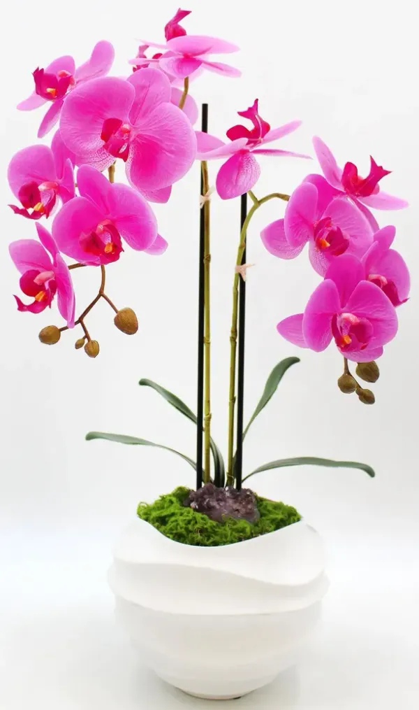 23" Faux White Orchid Flower Arrangement | Realistic White Floral Display by Fiori Sempre