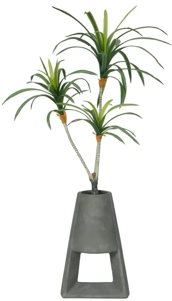 38" Faux Real Touch Artificial Dracaena [Dragon Tree] in Grey Contemporary Modern Planter Pot