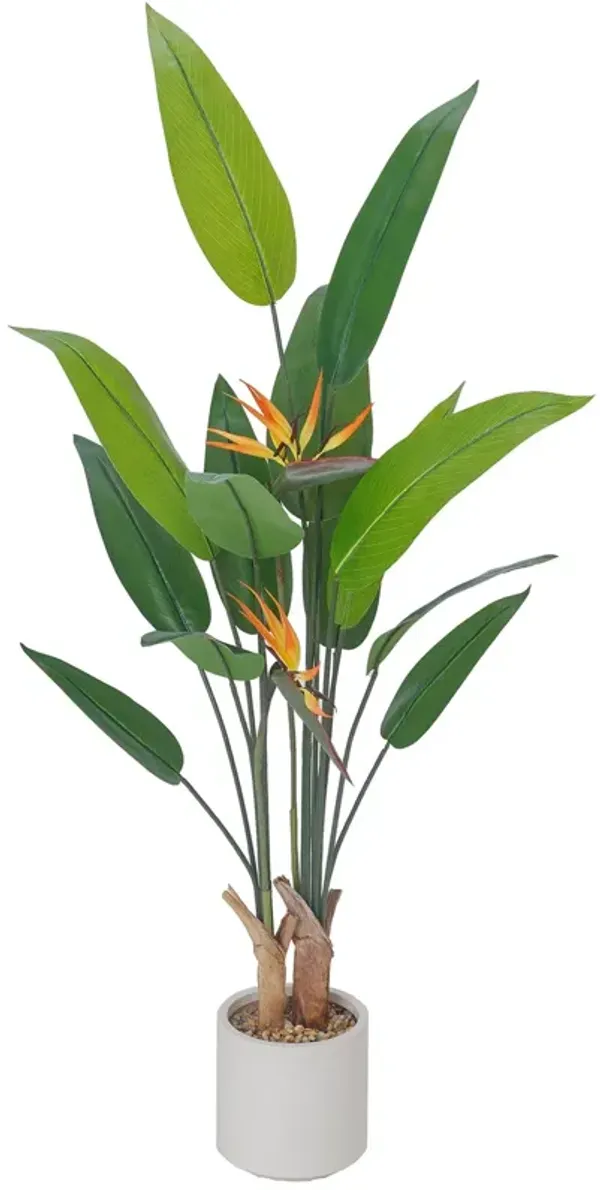 59" Artificial Faux Bird Of Paradise Plant in a Beige Resin Planter | Tropical Orange Birds Of Paradise
