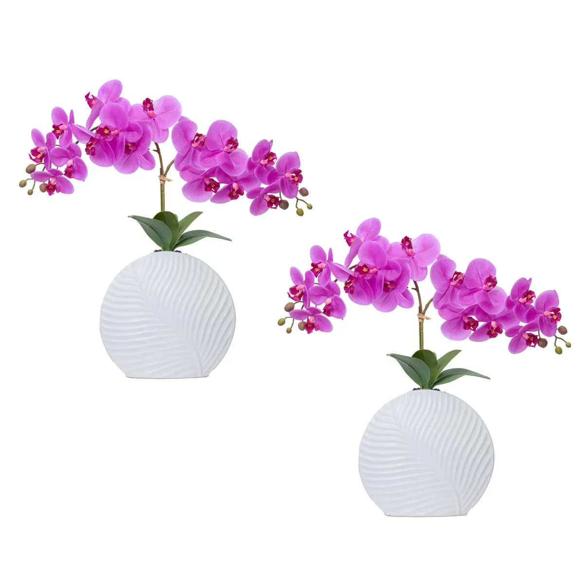 19" Orchid Arrangement in a Leaf-styled White Ceramic Vase - 2 pack