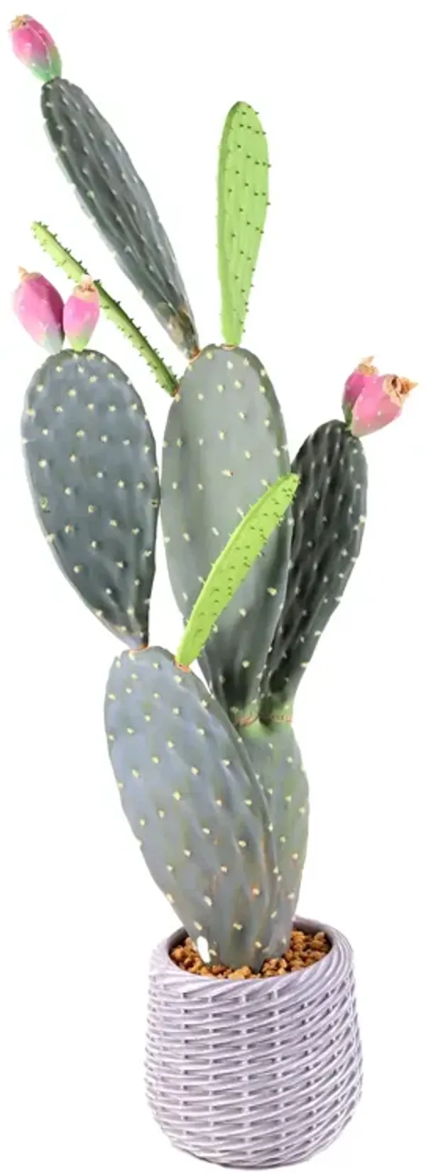 43” Artificial Prickly Pear Cactus with Pink Blooms in a Woven looking Pot – Lifelike artificial Plants for Home, Office, or Patio Decor