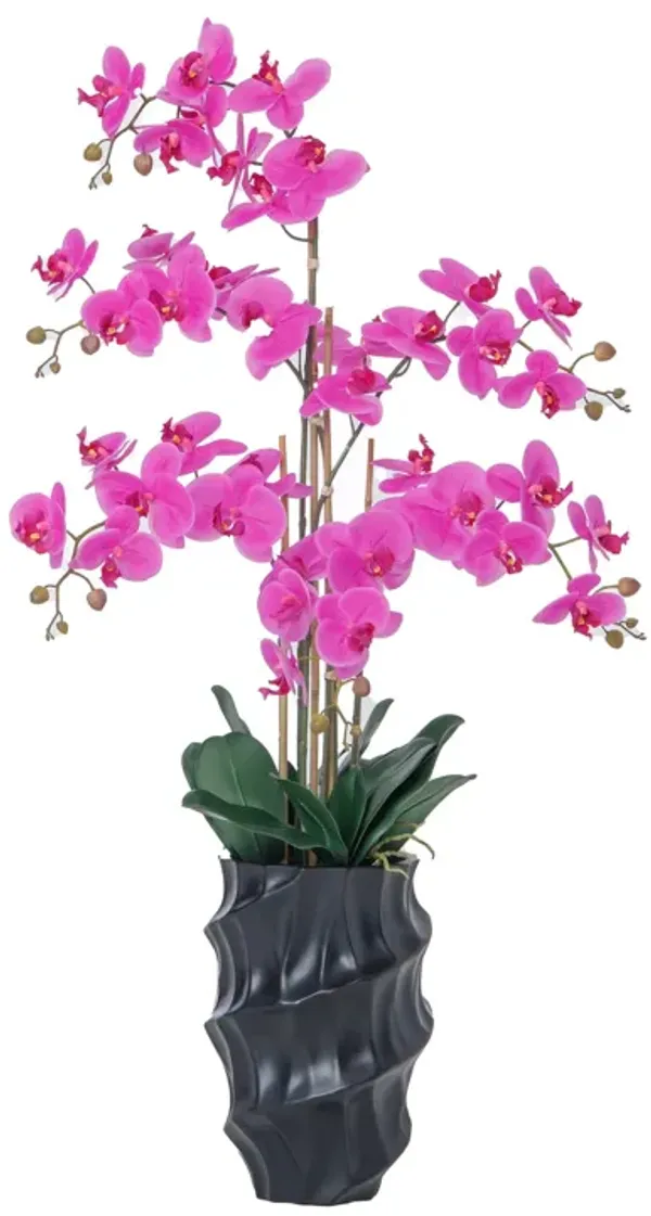 43" Purple Orchids in a Tall Black Planter | Real Touch Purple Moth Phalaenopsis Orchids by Fiori Sempre