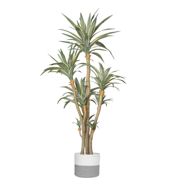 82" Vintage Real Touch golden edged Artificial Succulent with a rope basket - perfect for indoor and outdoor modern décor