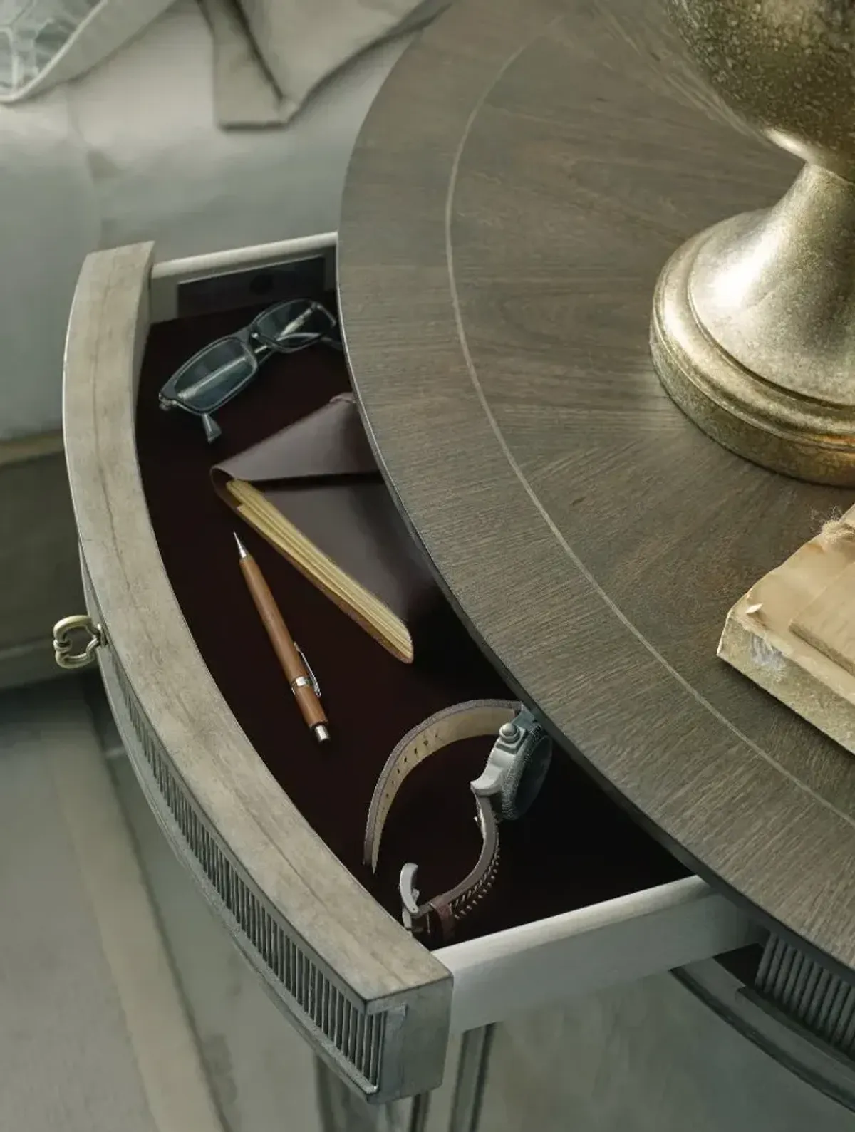 Demilune Bachelor Chest Versaille Finish With Elm Top