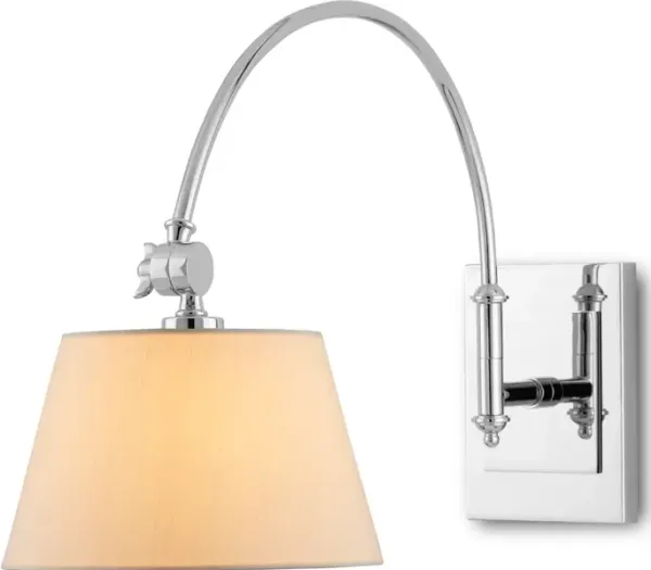 Ashby Nickel Swing-Arm Wall Sconce, White Shade