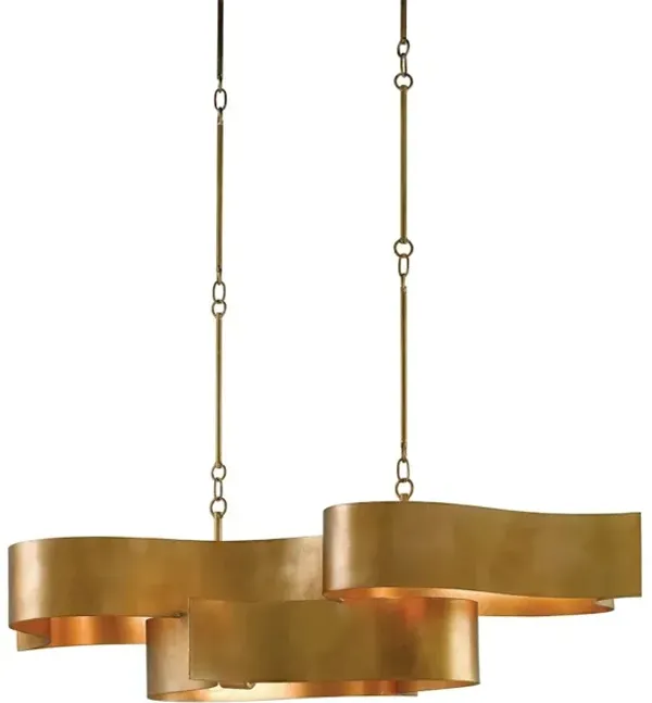 Grand Lotus Oval Gold Chandelier
