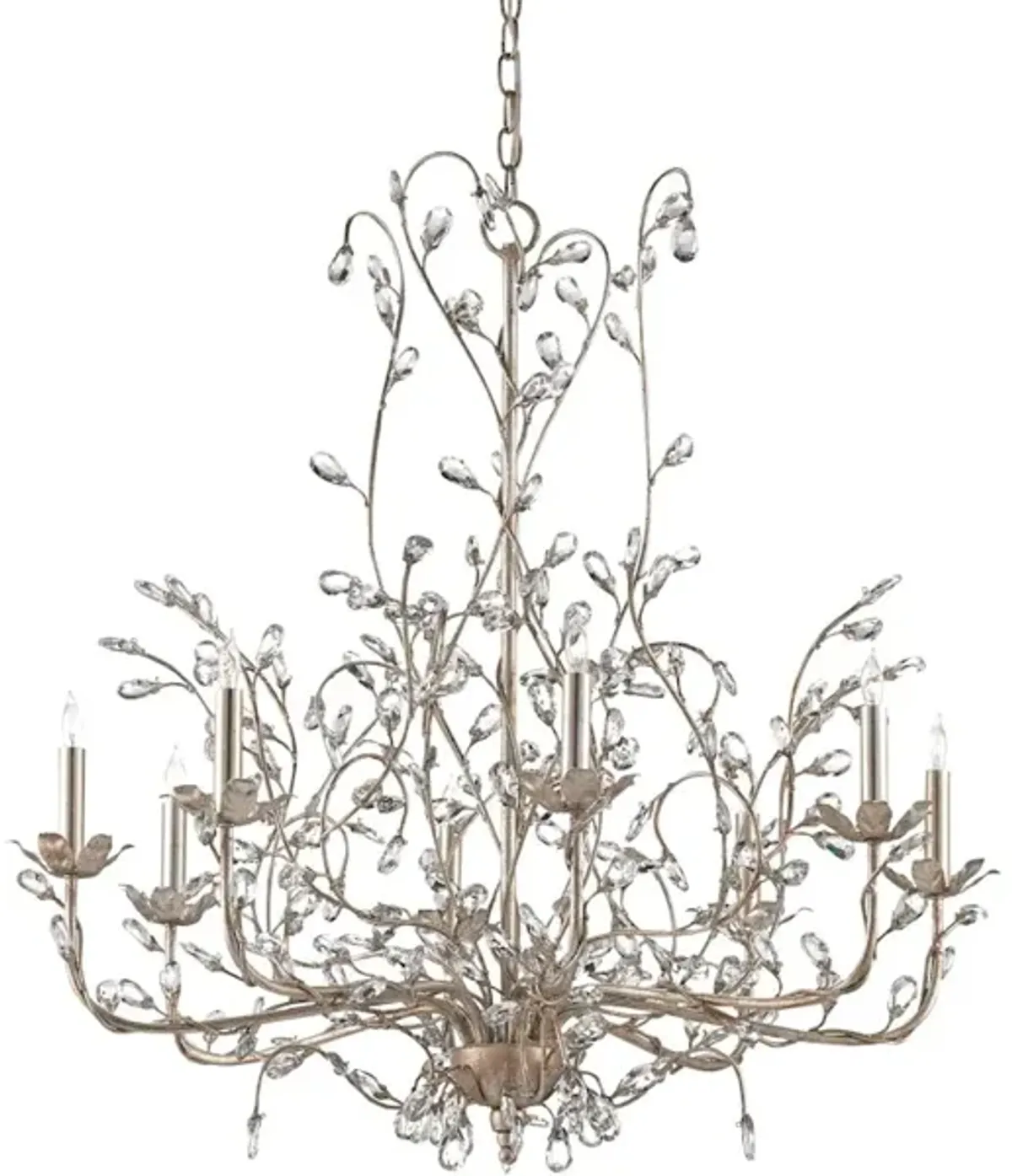 Crystal Bud Large Silver Chandelier