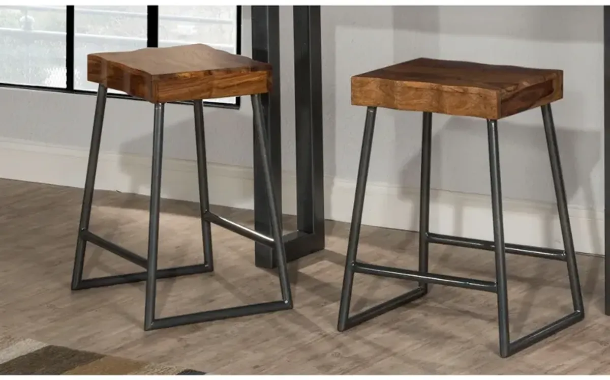 Emerson Manufactured Live Edge Square Non-Swivel Backless Counter Stool