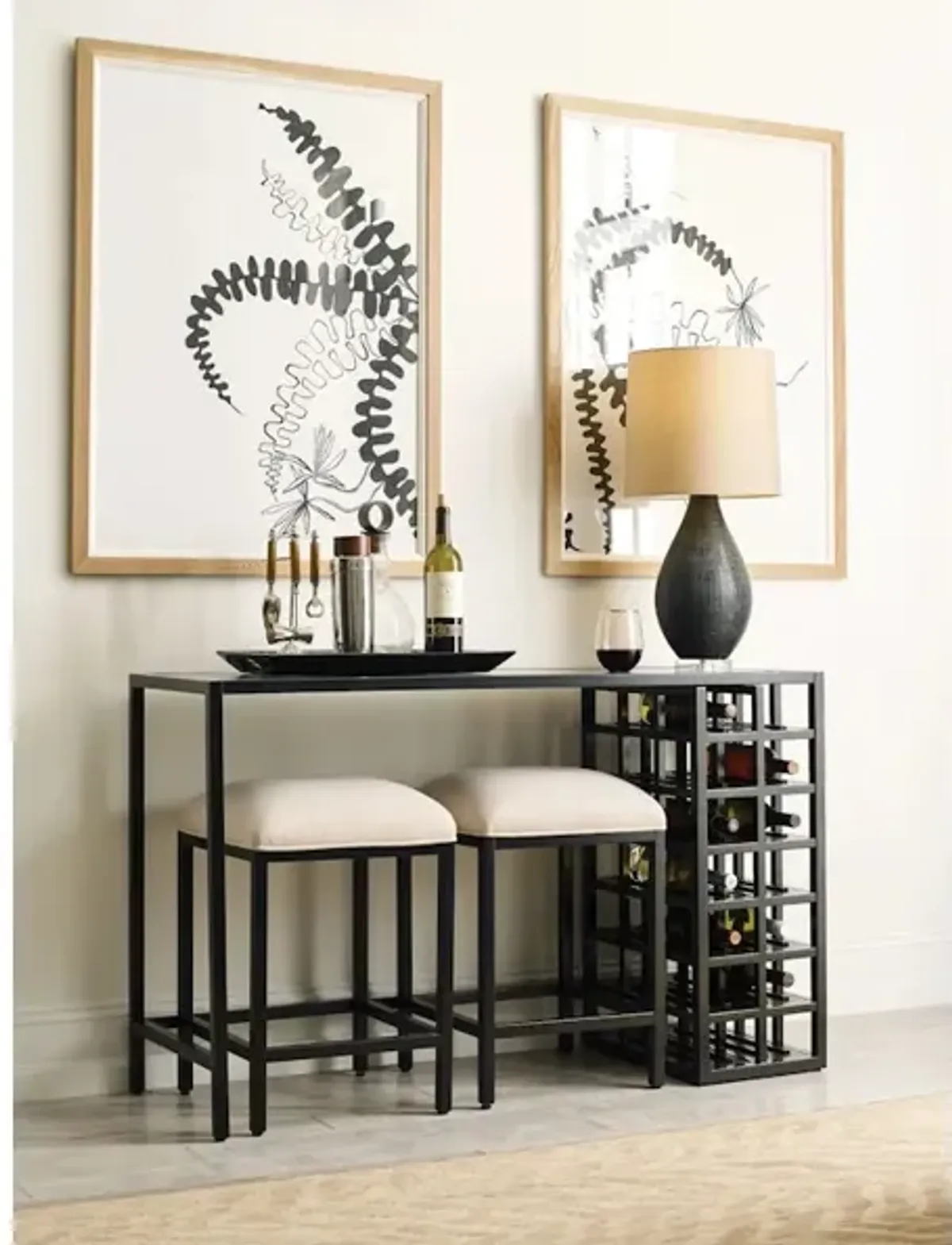 Wine Console Table With 2 Stools