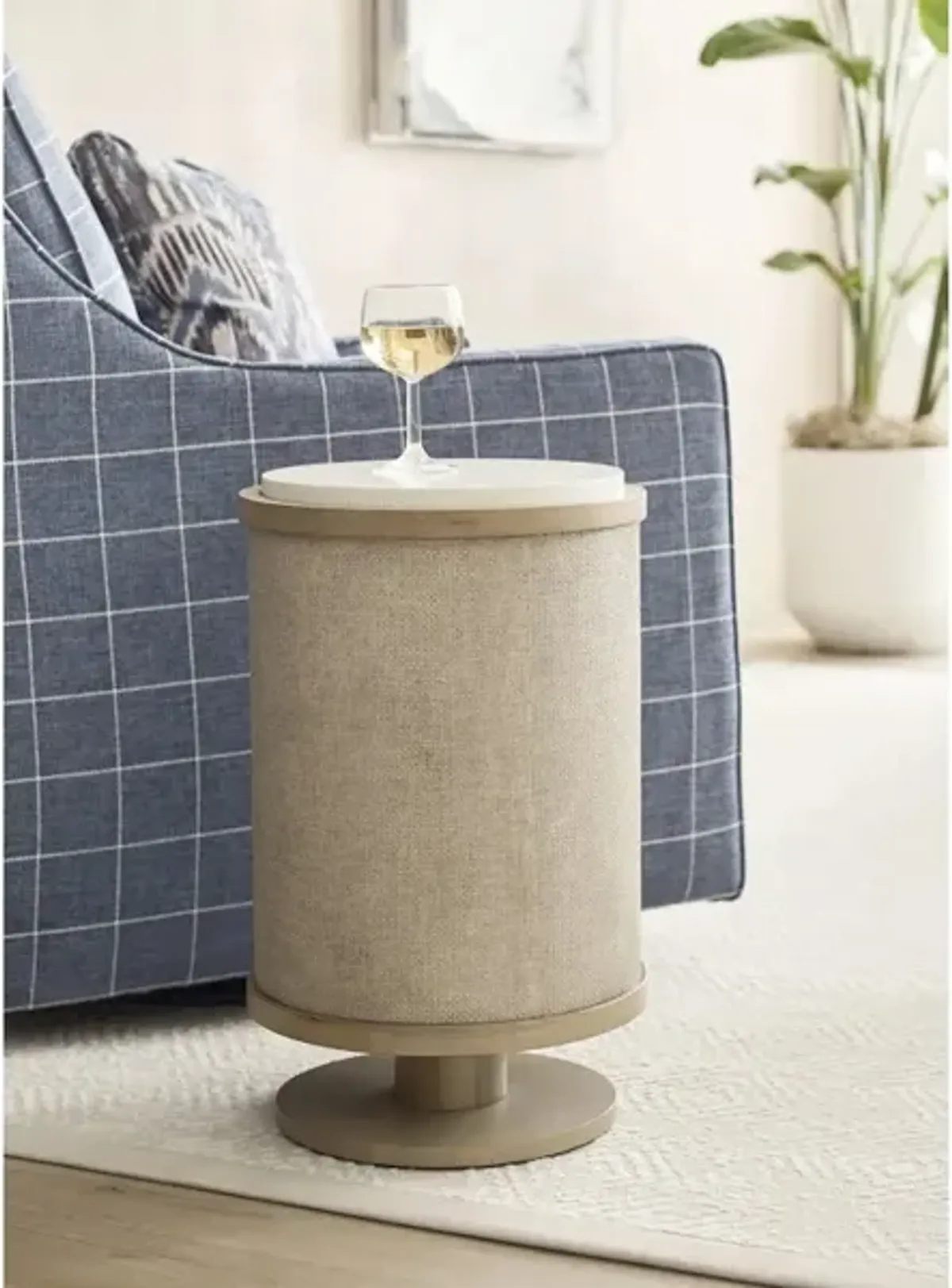 Round Linen Chairside Table