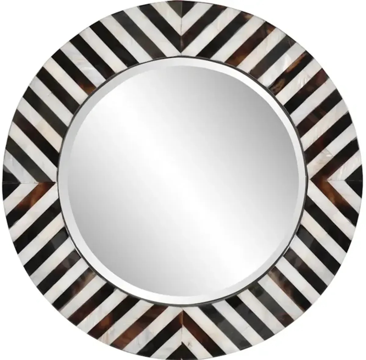 Julianna Round Horn and Shell Tiled Mirror