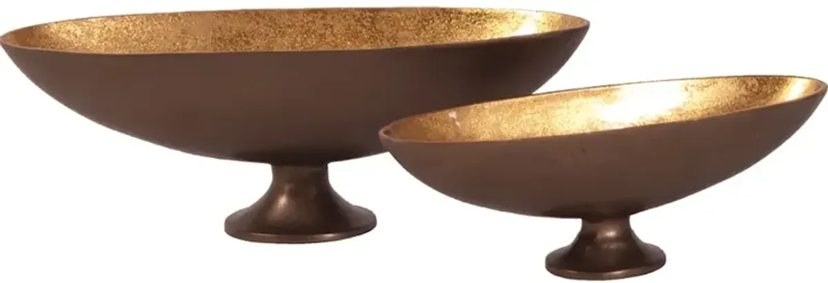 Oblong Bronze Footed Bowl with Gold Luster - Medium