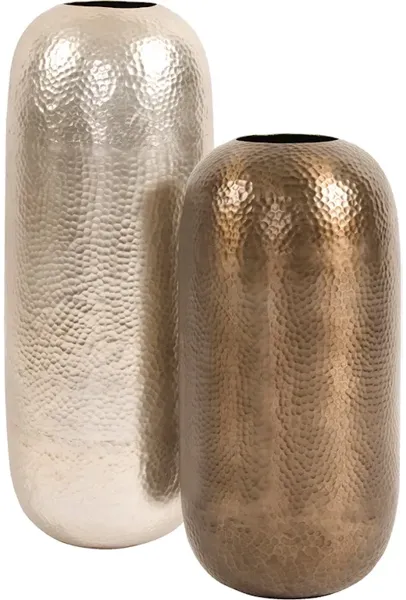 Oversized Metal Cylinder Vase with Hammered Deep Bronze Finish, Small