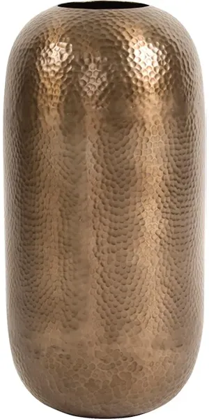 Oversized Metal Cylinder Vase with Hammered Deep Bronze Finish, Small