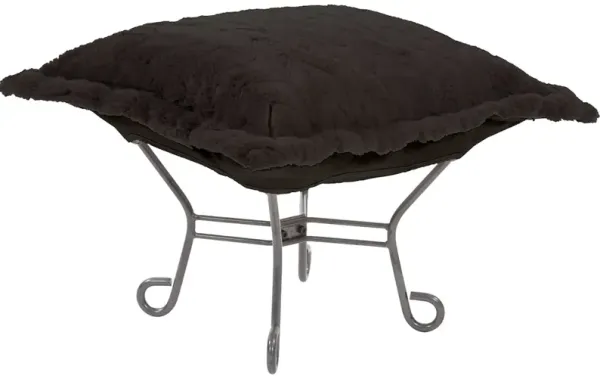Scroll Puff Ottoman Angora Ebony