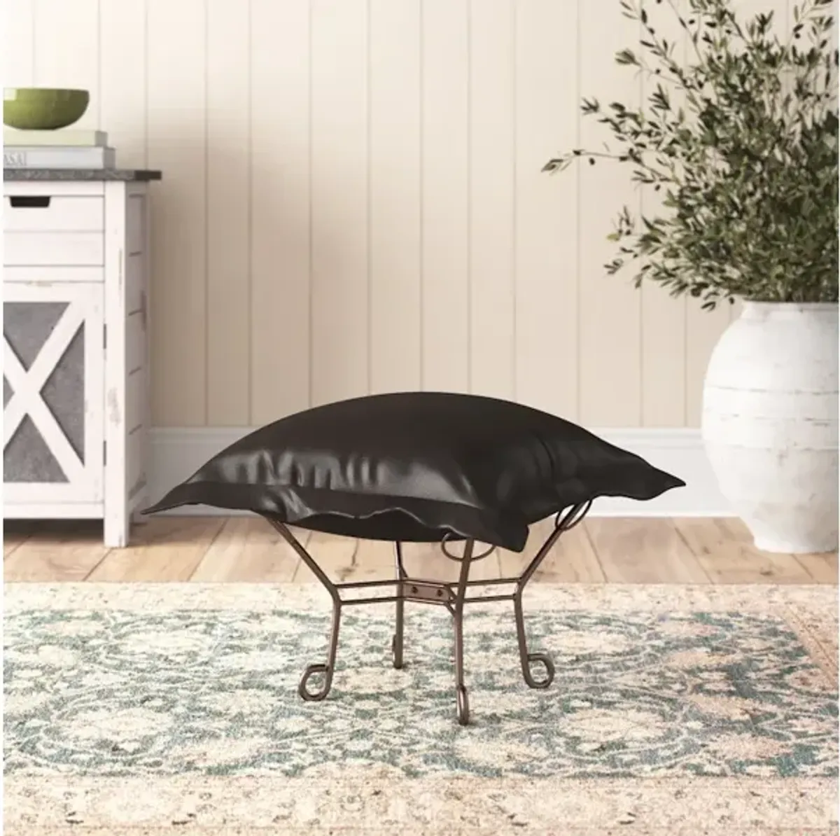 Scroll Puff Ottoman Avanti Black Titanium Frame