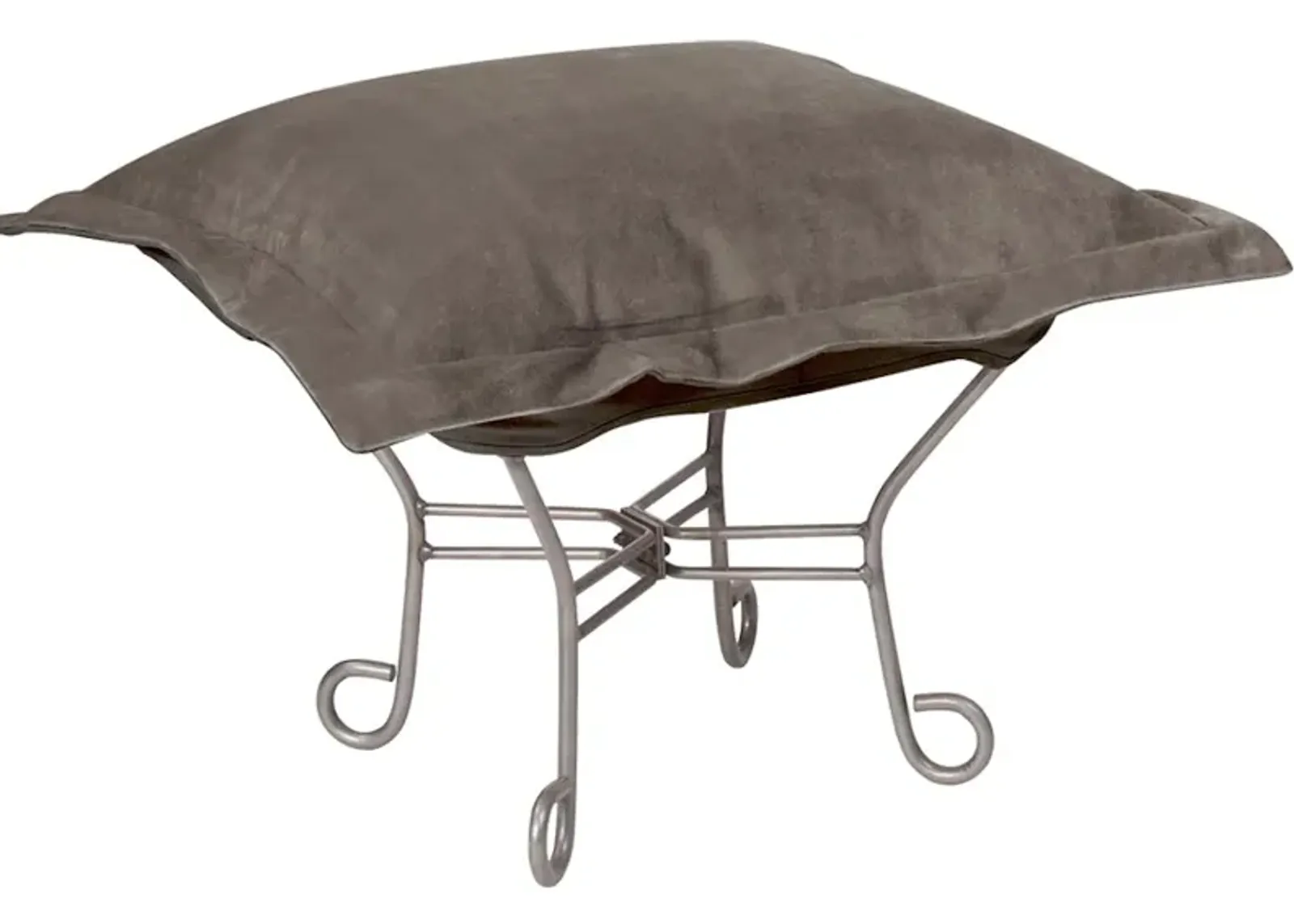 Scroll Puff Ottoman Bella Pewter Titanium Frame