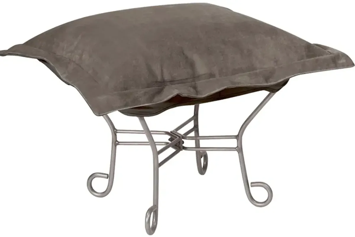 Scroll Puff Ottoman Bella Pewter Titanium Frame