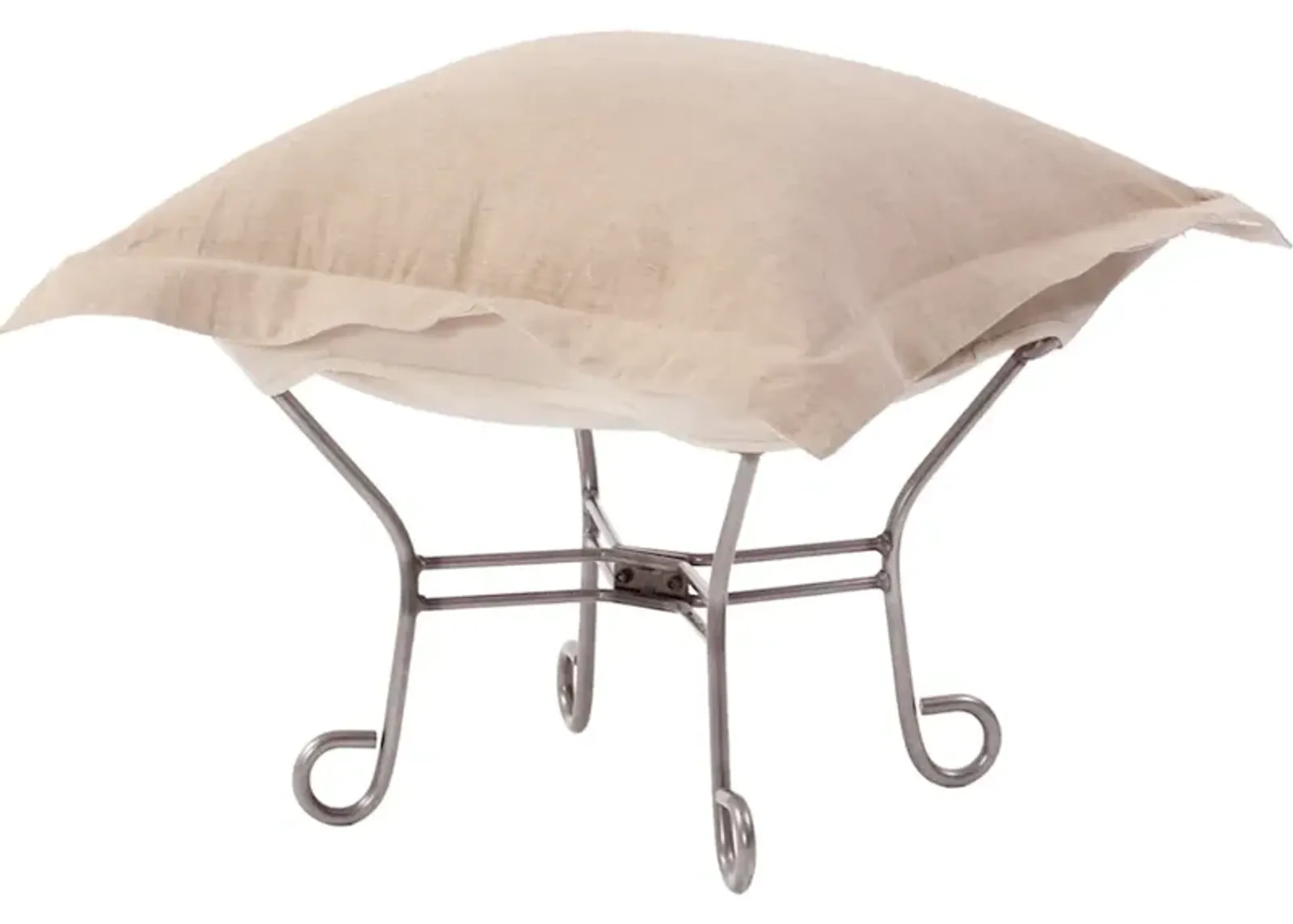 Scroll Puff Ottoman Linen Slub Natural Titanium Frame