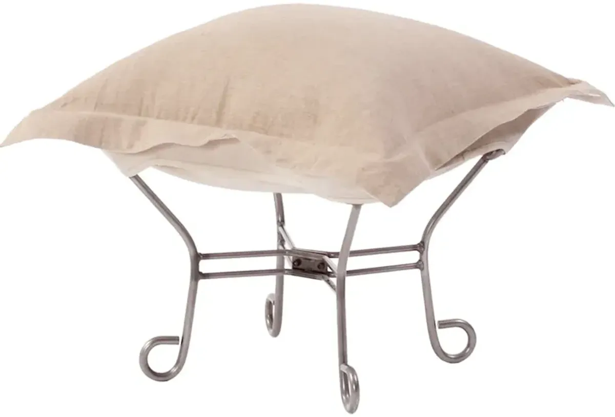 Scroll Puff Ottoman Linen Slub Natural Titanium Frame