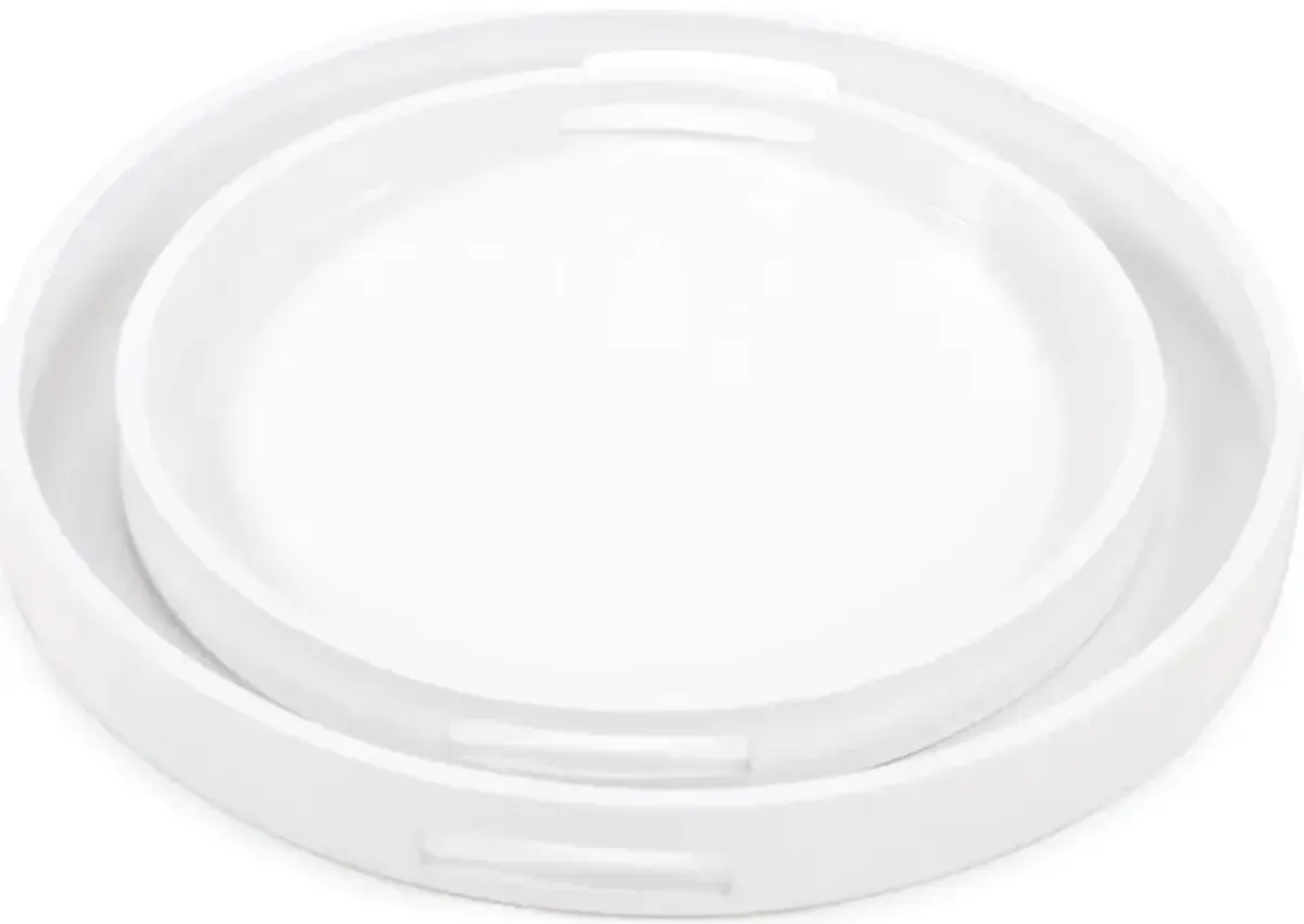 White Lacquer Round Wood Tray Set