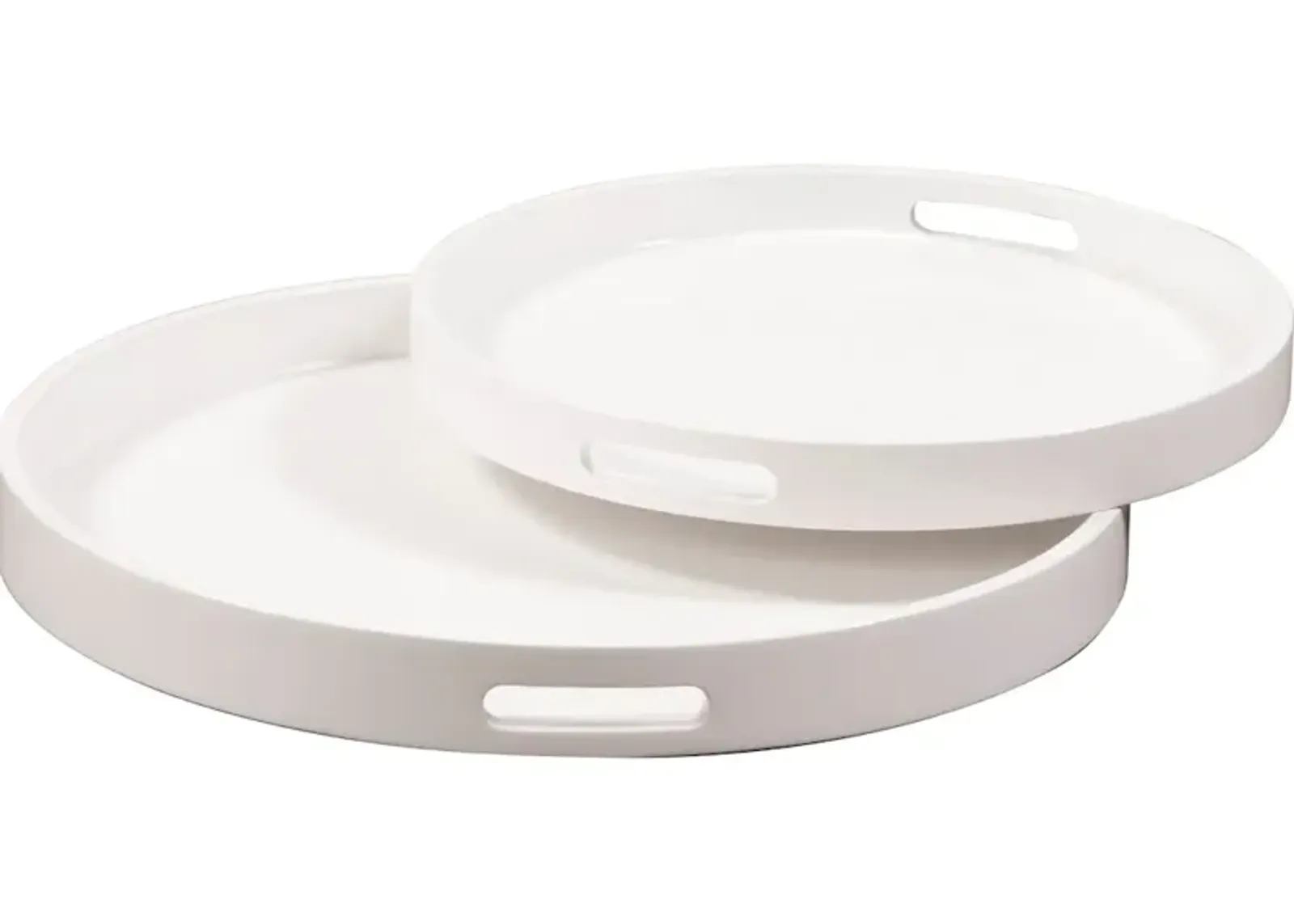 White Lacquer Round Wood Tray Set