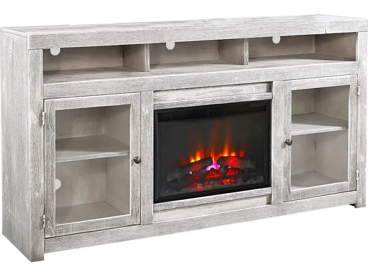 74 Inch Highboy Fireplace Console with 2 Doors