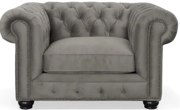 Carlton Tufted Chesterfield Chair In Grey Velvet