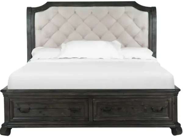 Wood Queen Sleigh Bed Upholstered Headboard KD