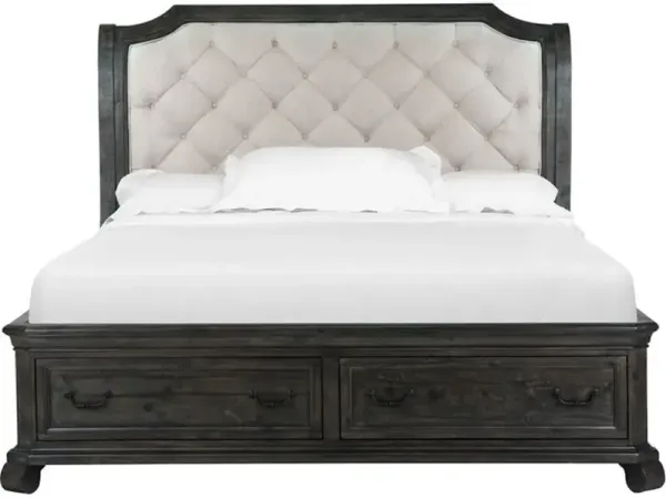 Wood King Sleigh Bed Upholstered Headboard KD