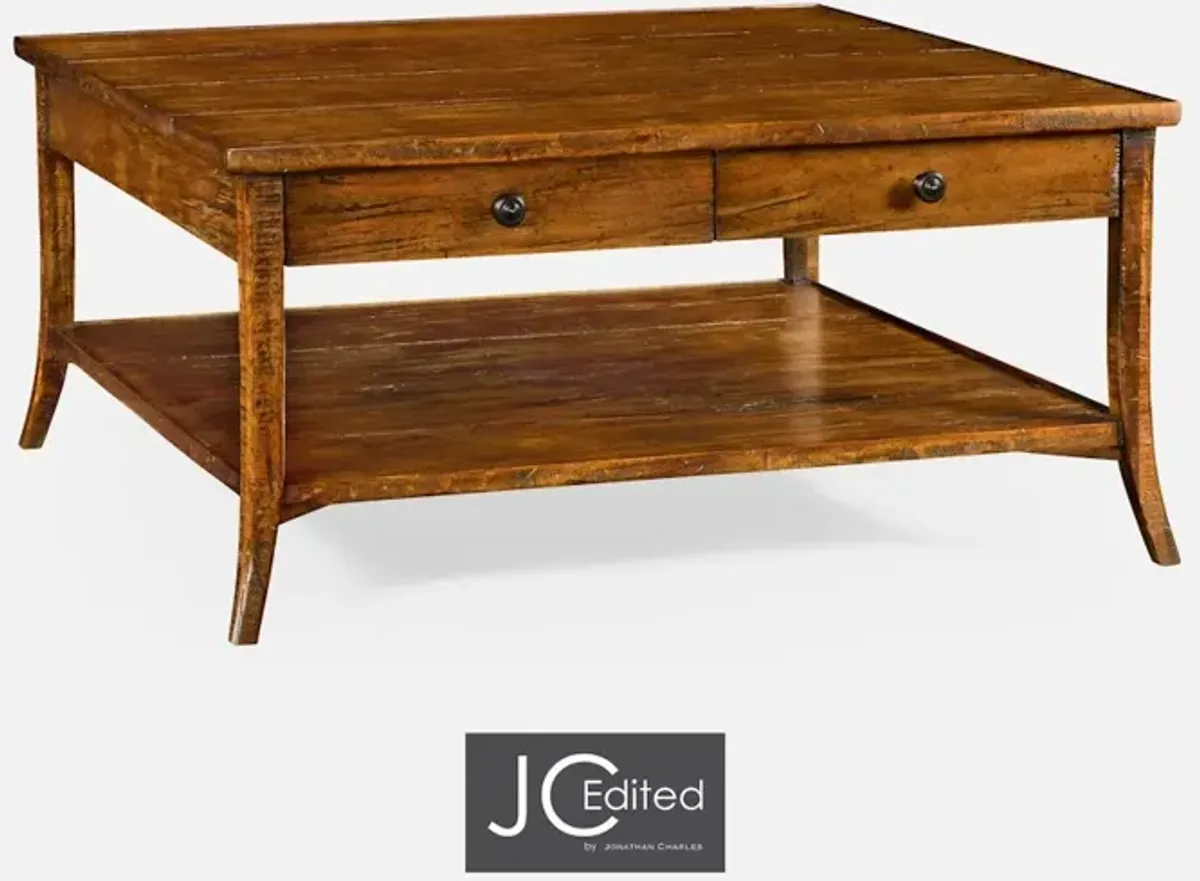 Square Coffee Table In Country Walnut