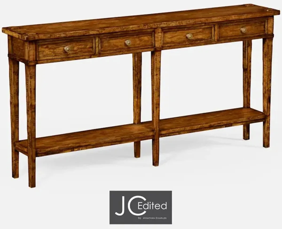 Country Walnut Four Drawer Console