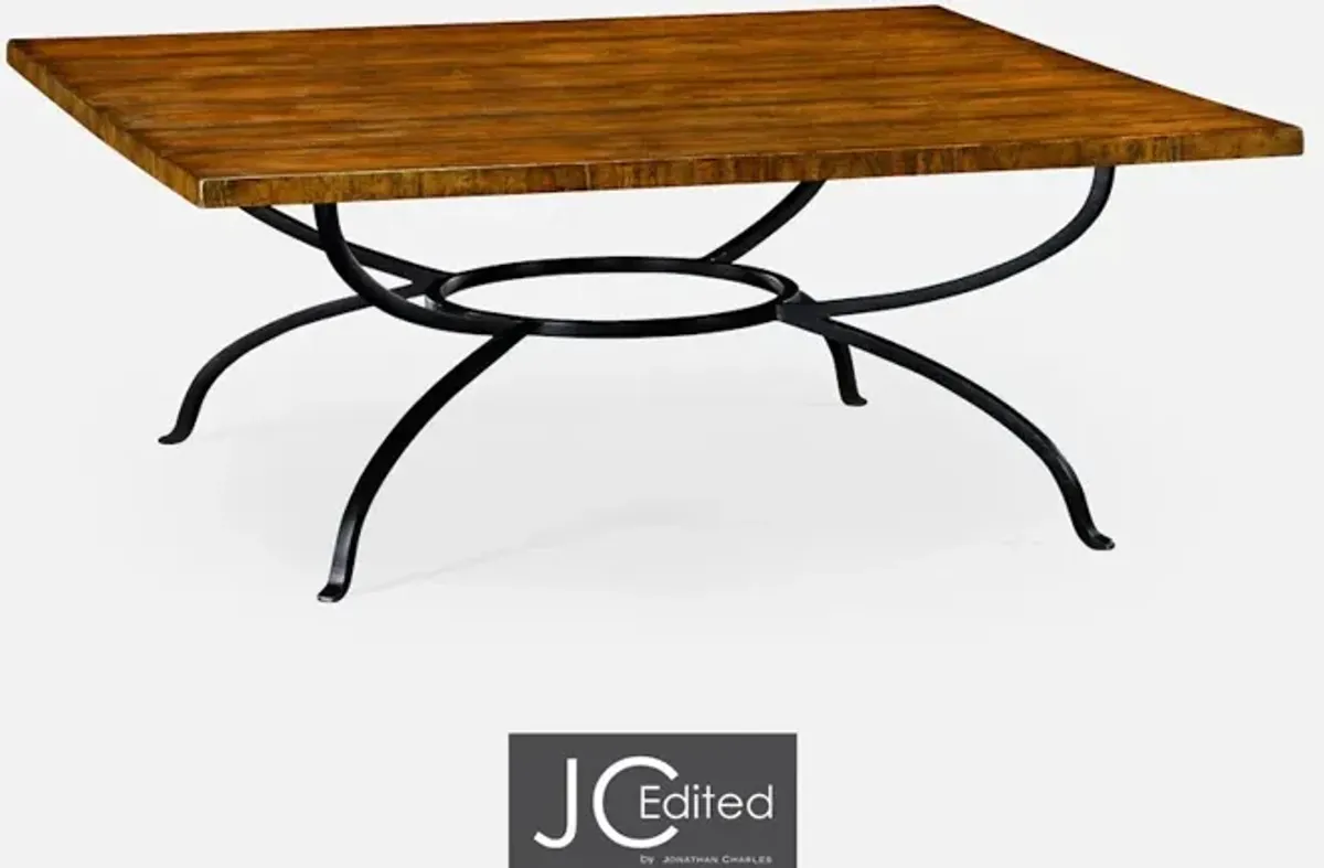 Country Walnut Style Panelled Square Coffee Table