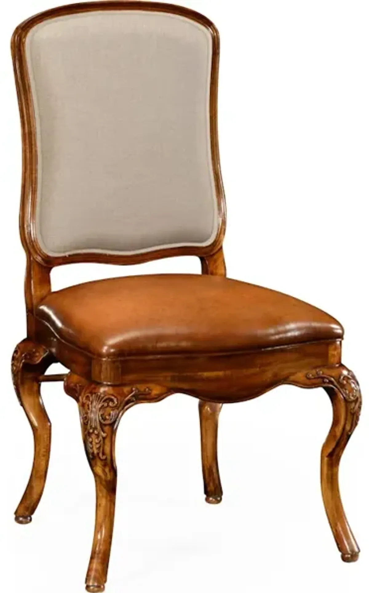 Walnut Side Chair With Dv Medium Antique Chestnut Leather Seat And Fabric Back