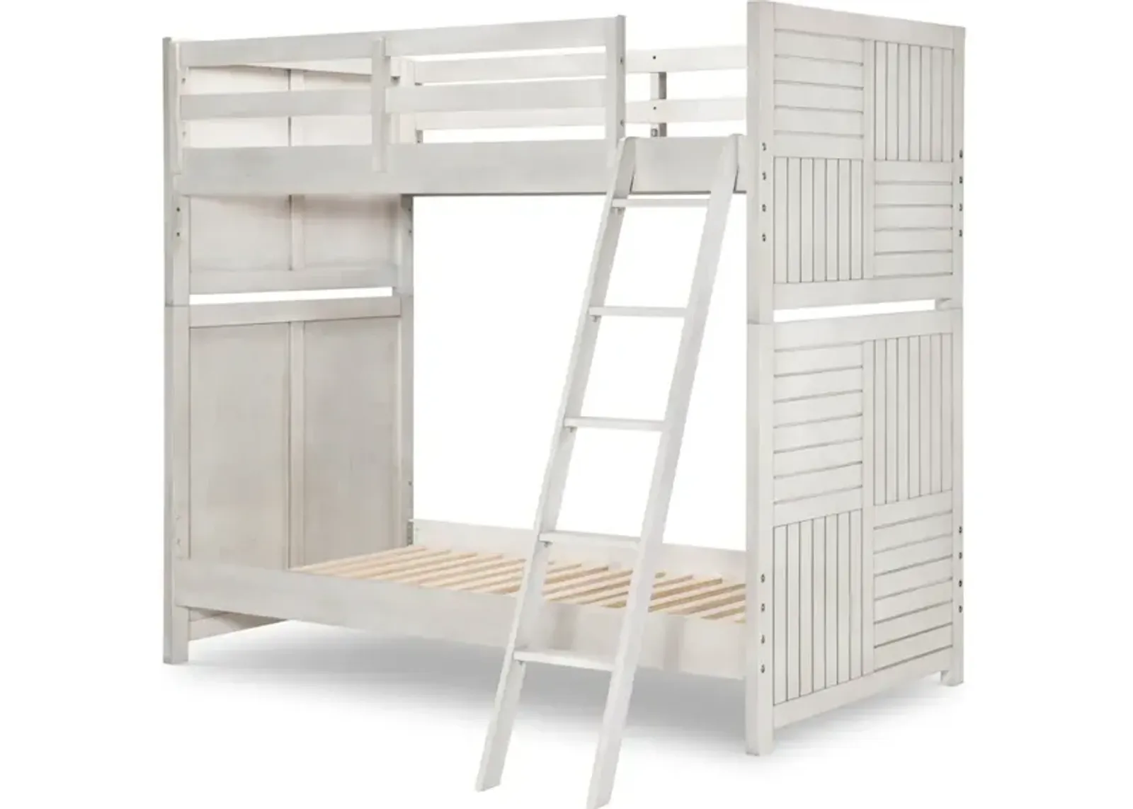 Summer Camp Gray Complete Twin Over Twin Bunk Bed White Finish