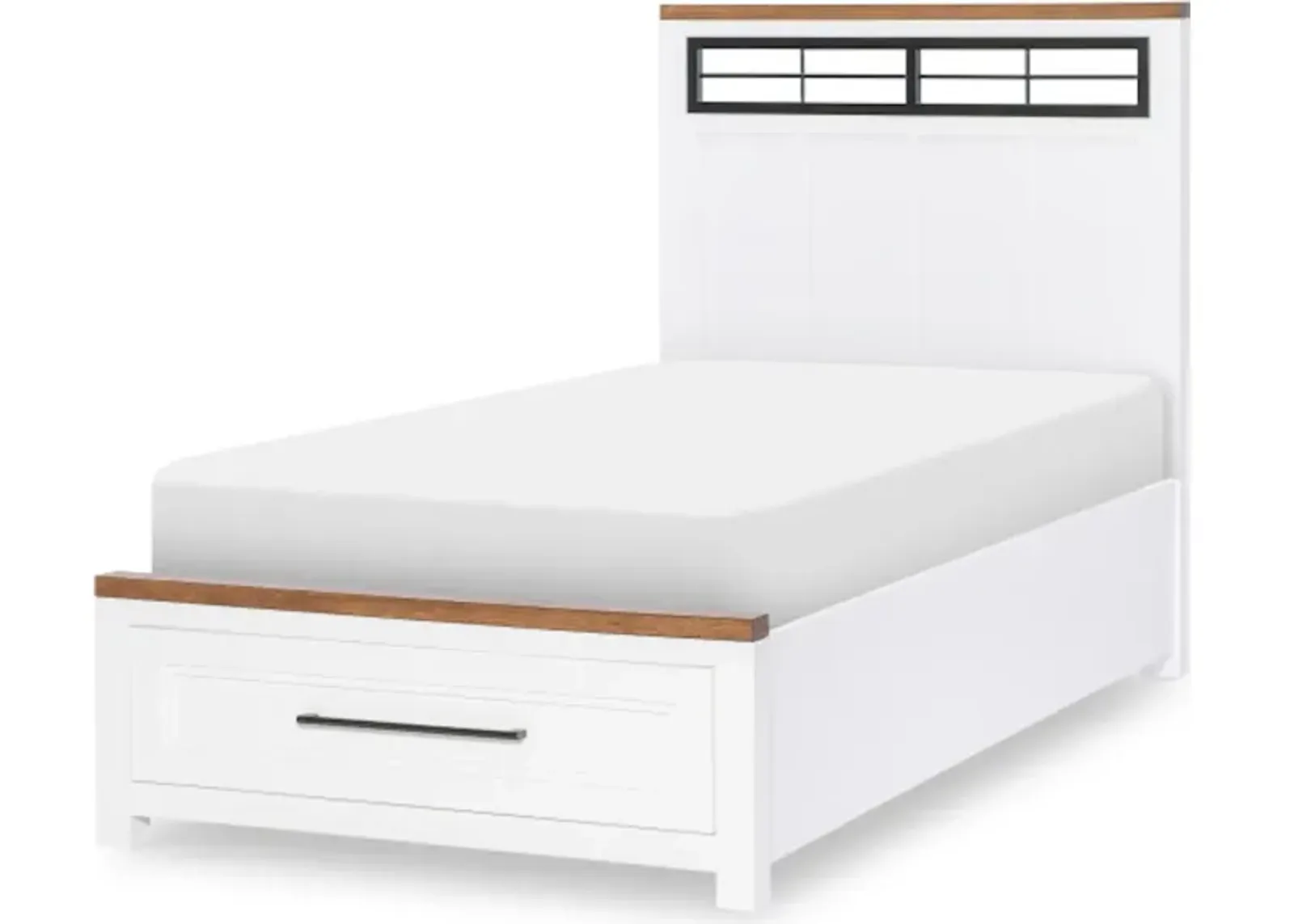 Dutton Panel Bed with Metal Accents and Storage - Twin Complete