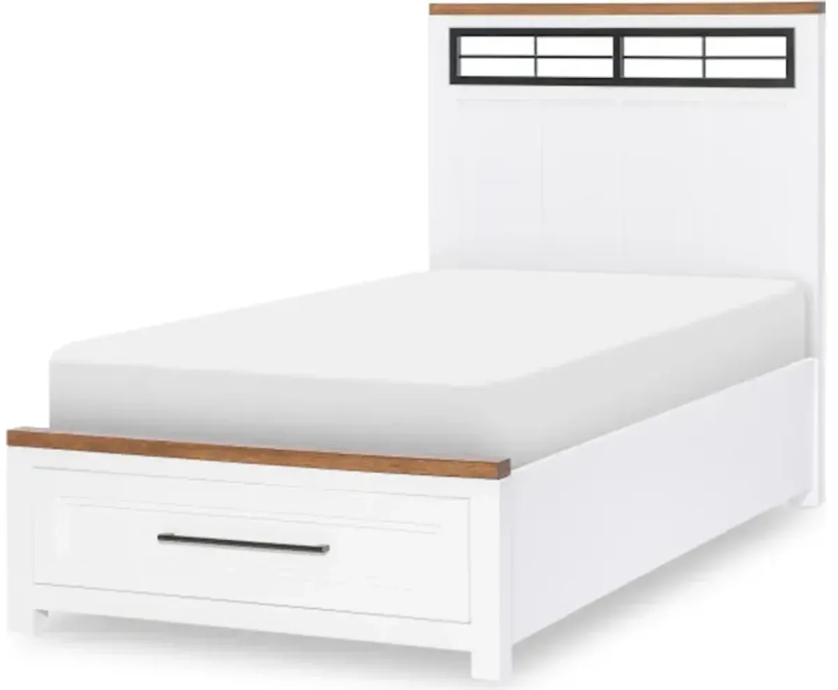Crisp, bold design and a painted white finish create a modern farmhouse appeal in the Dutton Youth Bedroom by Legacy Classic - Youth. Crafted of Hardwood with Flat-Cut White Oak Veneer tops and Birch Veneer bases, the collection contrasts a painted white