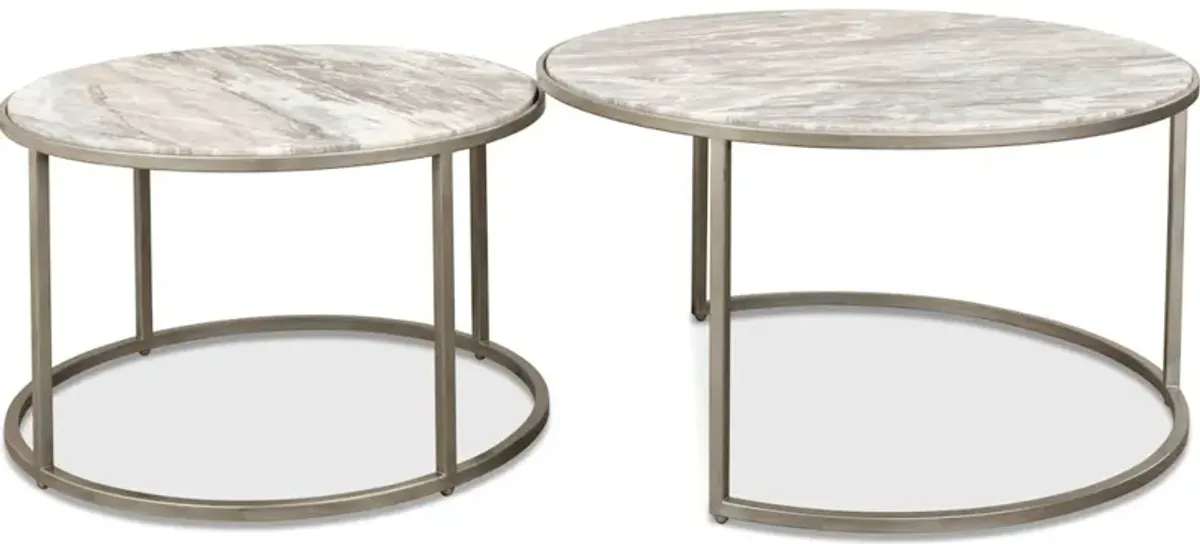 Set Of 2 Round Nesting Tables Marble Top