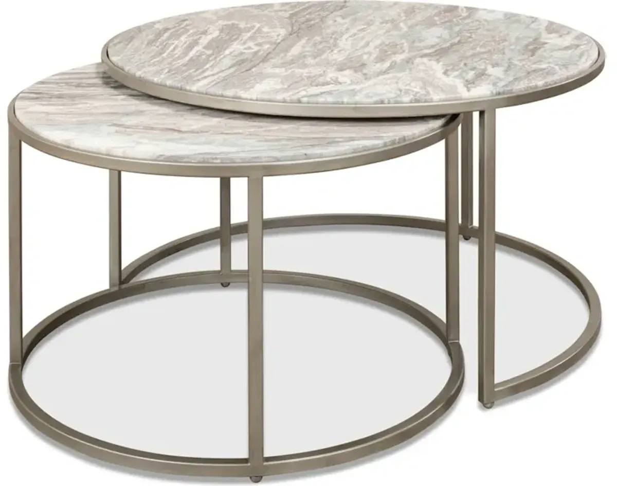 Set Of 2 Round Nesting Tables Marble Top