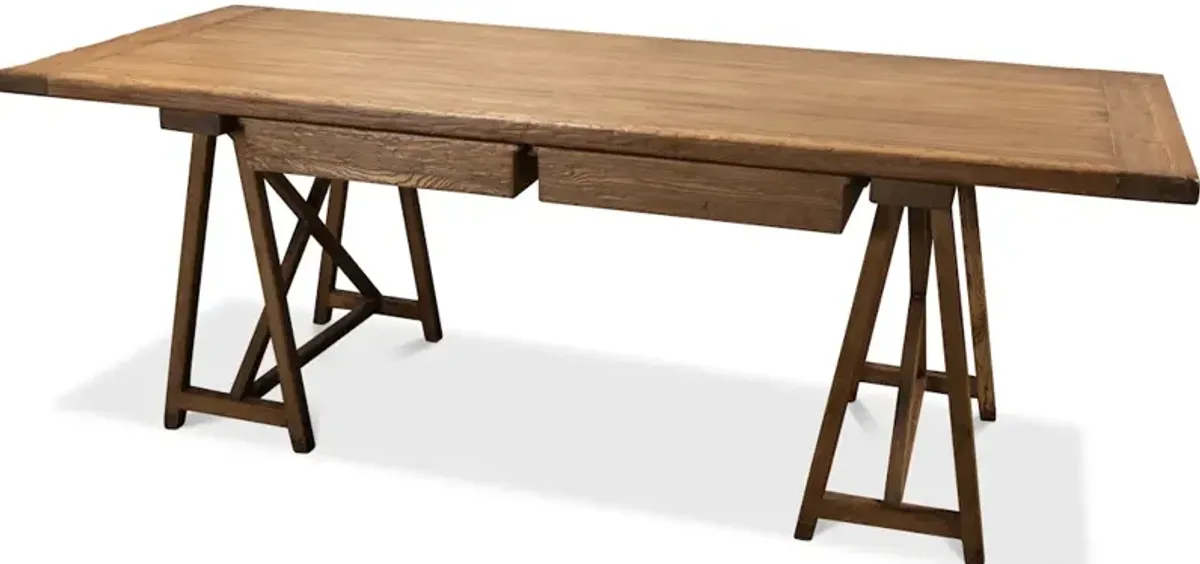 Sawhorse Desk Natural Polished Old Pine