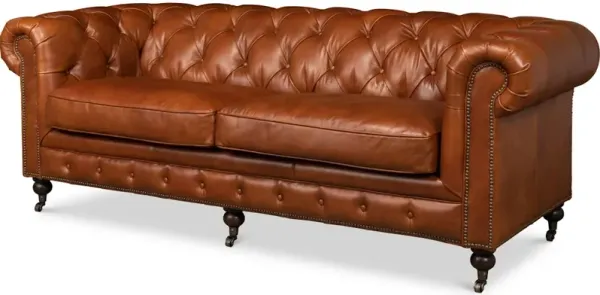 Tufted English Club Sofa Brown Leather