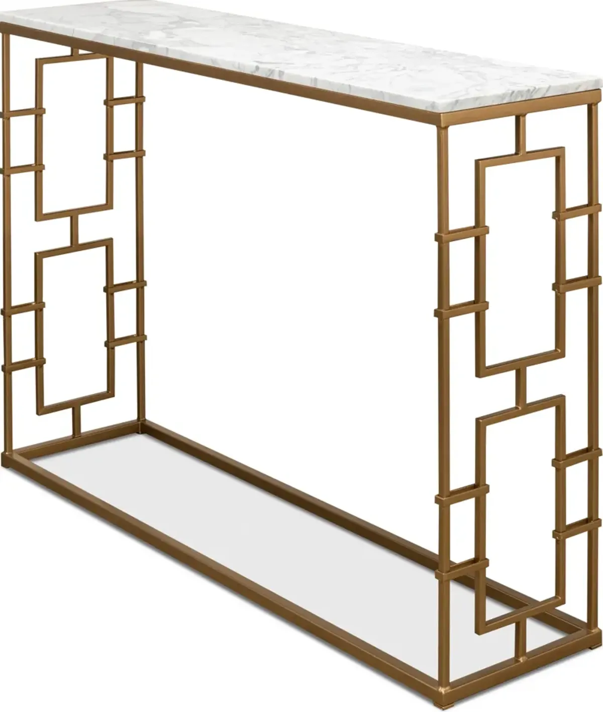 Brass Gate Console Table W/ Wht Marble